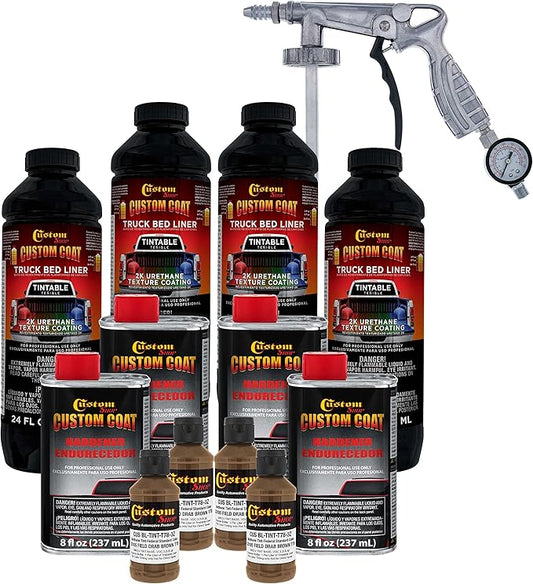 Custom Coat Federal Standard Color # 33105 Field Drab Brown T78 Urethane Spray-On Truck Bed Liner, 1 Gallon Kit with Spray Gun and Regulator - Durable Textured Protective Coating - Easy Mix Car Auto