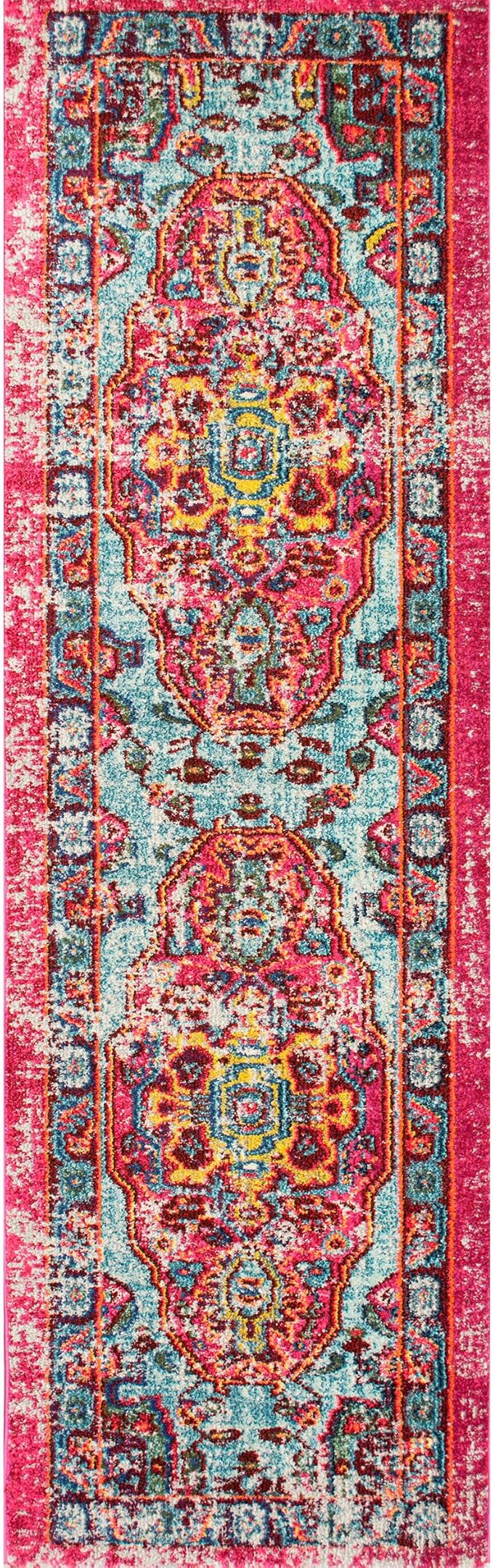 Nuloom Corbett Fuchsia/Ivory, 2'6" x 10', Vintage Bohemian, Soft and Cozy, High Traffic, Stain Resistant, Easy Clean, Durable Runner for Bedroom, Living Room, Dining Space, Den, Foyer, Entryway