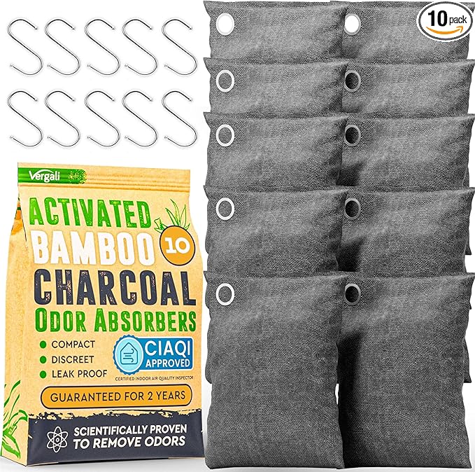 Activated Charcoal Odor Absorber for Strong Odors in Car, Closet, Shoe, Basement. 10 Activated Charcoal Bags Odor Absorbers for Home Bamboo Charcoals Air Purifying Bag Charcoals Deodorizer Eliminator