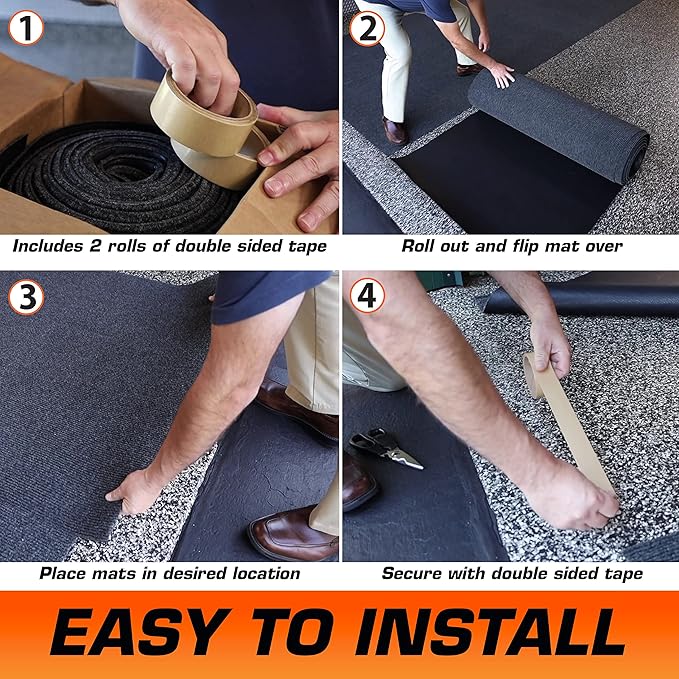 Armor All Premium Garage Floor Mat, Increased Thickness & Cushion, (Combined Size: 19’ x 7’6”), (Includes Double Sided Tape), Protects Surfaces - Absorbent/Waterproof/Durable (USA Made)