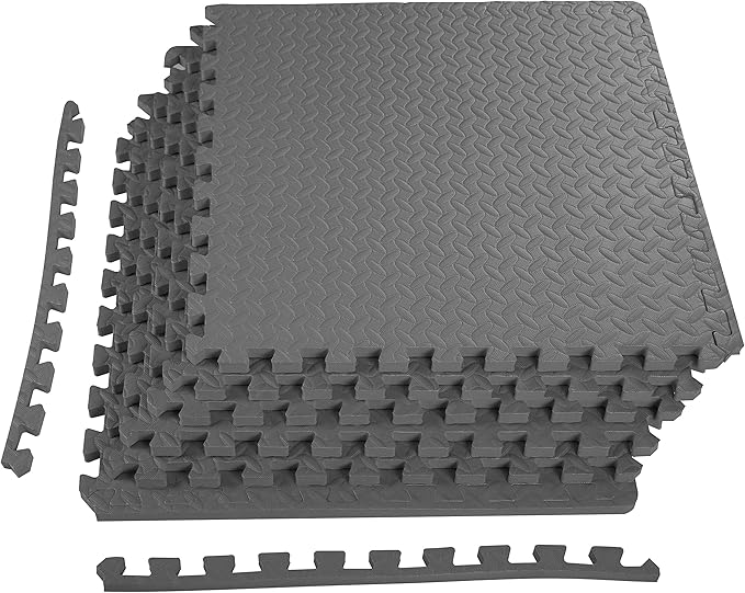 BalanceFrom Puzzle Exercise Mat 3/4' Thick, EVA Interlocking Foam Floor Tiles for Home Gym, Mat for Home Workout Equipment, Floor Padding for Kids, Gray, 24 in x 24 in x 3/4 in, 24 Sq Ft - 6 Tiles