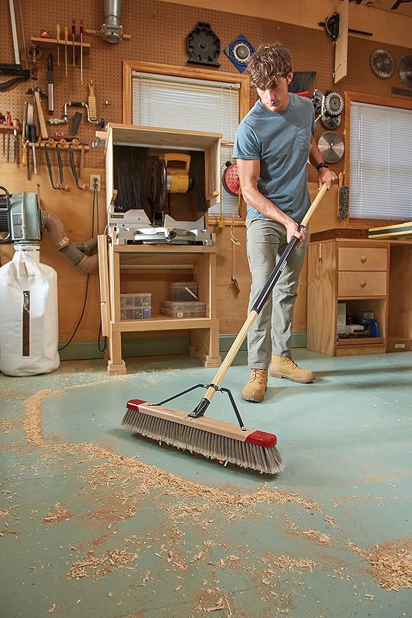 Harper 24 Inch Indoor Push Broom, Premium Heavy Duty Smooth-Surface Floor Cleaning with Flagged Bristles, Home and Garage Sweeping, Gray