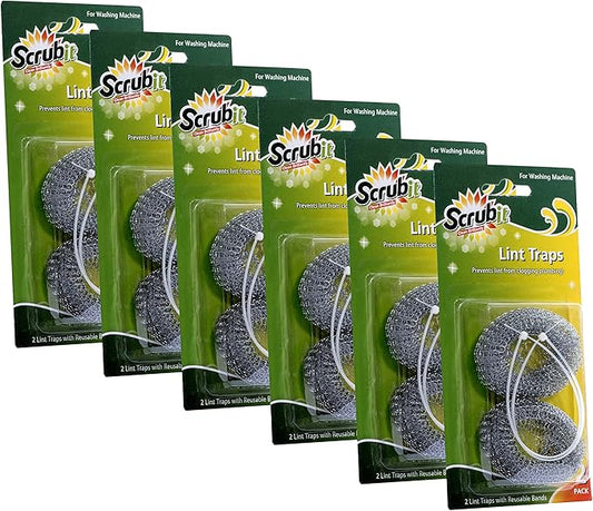 SCRUBIT 12 Premium Lint Traps with 12 Long Lasting Ties for Washing Machines - Light Aluminum Lint Trap Snare Laundry Mesh Washer Hose Filter - Won't Rust, Easy Installation,