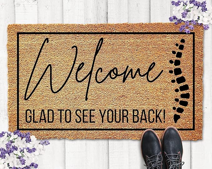 Welcome Glad to See Your Back, Funny Chiropractor Doormat, Welcome Mat, Funny Door Mat,Business Doormat,Chiropractor Gift,Chiropractic Decor Home Kitchen Balcony Decoration 18x30 Inch