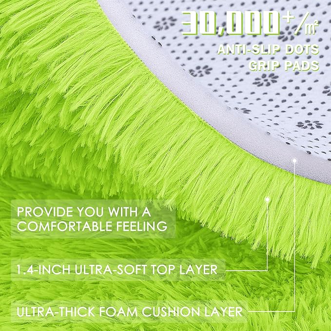 OLANLY 2x4 Machine Washable Runner Rugs for Hallway, Soft Fluffy Shaggy Bedside Rugs for Bedroom, Living Room, Indoor Floor Carpet for Kids Girls and Boys, Home Decor Aesthetic, Lime Green