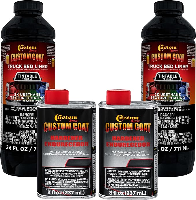 Custom Coat Tintable Base Only 2 Quart (1/2 Gallon) Urethane Spray-On Truck Bed Liner Kit - Easy 3 to 1 Mix Ratio, Just Mix, Shake and Shoot - Durable Textured Protective Coating, Prevent Rust