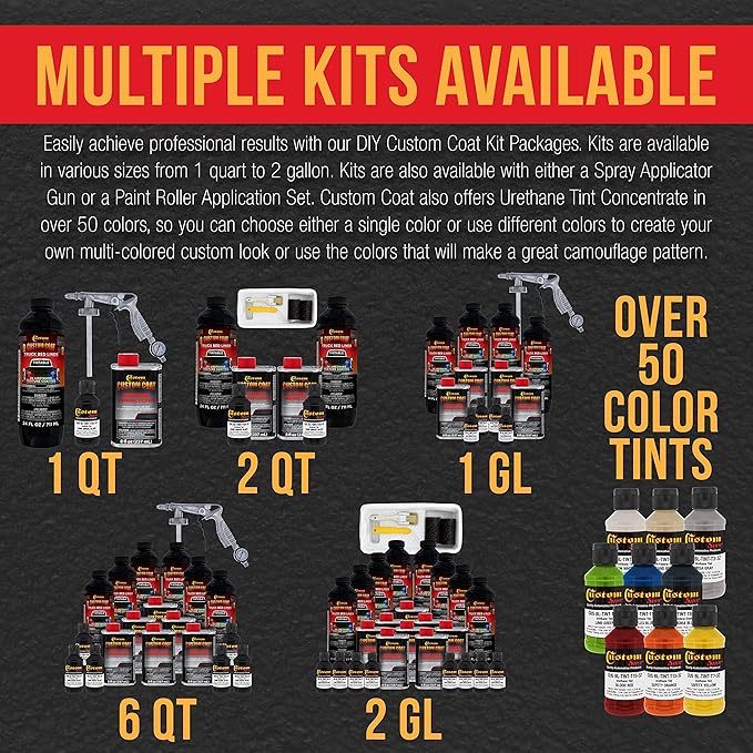 Custom Coat Federal Standard Color # 37031 Camo Smoke Black T93 Urethane Spray-On Truck Bed Liner, 1 Quart Kit with Spray Gun and Regulator - Durable Textured Protective Coating - Easy Mix Car Auto