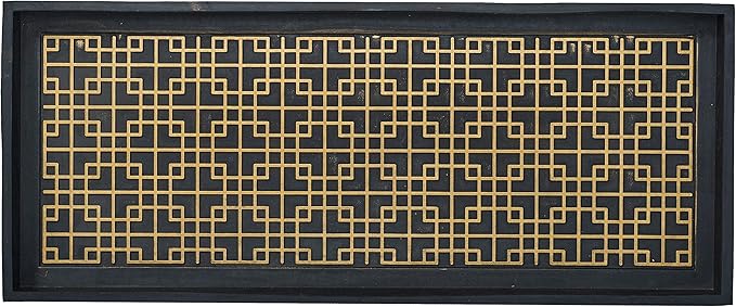 HF by LT Logan Design Deluxe Rubber Boot-Tray, 34 x 14 inches, Heavy Duty Vulcanized Rubber, One-Piece Seamless Construction, Year Round Use Indoors or Outdoors, Black with Brushed Brass Finish