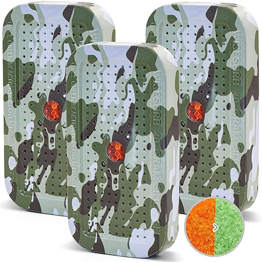 Wisesorb 40 Gram Gun Safe Dehumidifier Camouflage, Rechargeable Desiccant Canister Dehumidifier Bags, Reusable Silica Gel Packets Moisture Absorbers for Car, Bathroom, Basement [3PACK]
