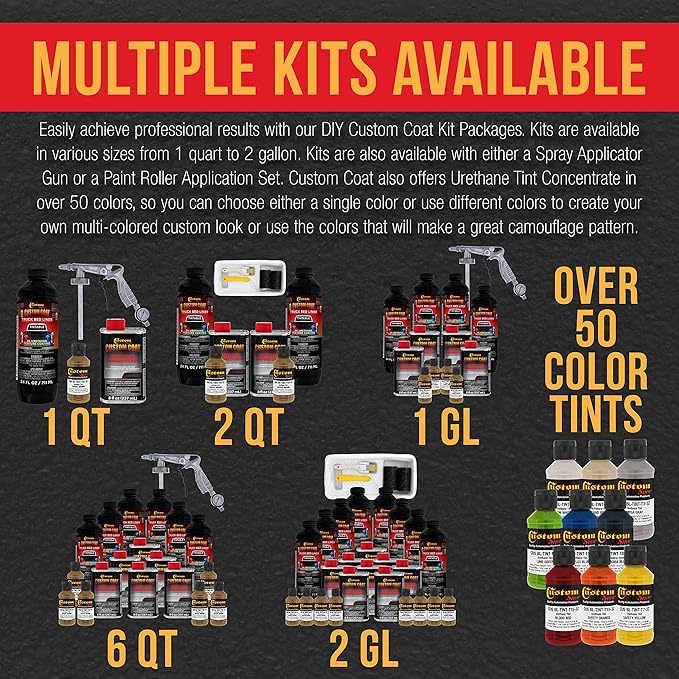 Custom Coat Federal Standard Color # 25010 Coyote Brown T97 Urethane Spray-On Truck Bed Liner, 1 Gallon Kit with Spray Gun and Regulator - Durable Textured Protective Coating - Easy Mix Car Auto