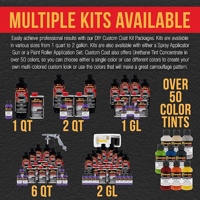 Custom Coat Bright Purple 1 Gallon Urethane Roll-On, Brush-On or Spray-On Truck Bed Liner Kit with Roller and Brush Applicator Kit - Easy Mixing, Shake, Shoot - Textured Car Auto Protective Coating
