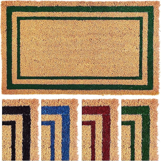 Ecomills Green Border Coco Coir Doormat, 24" x 72" - Natural Coconut Fiber Welcome Mat for Front Door - Non-Slip, Heavy Duty Outdoor Indoor Entryway - Scrapes Shoes Clean