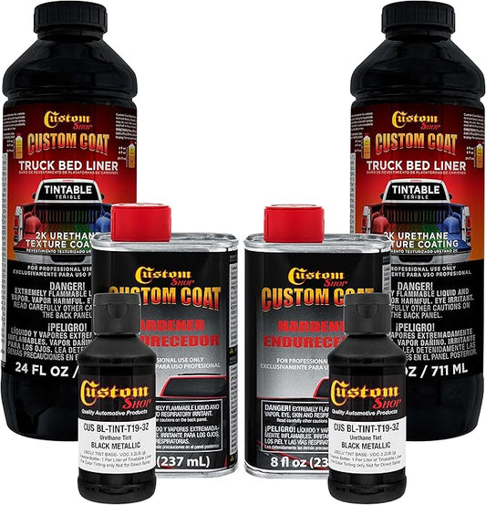 Custom Coat Black Metallic 2 Quart (1/2 Gallon) Urethane Spray-On Truck Bed Liner Kit - Easy Mixing, Just Shake, Shoot - Durable Textured Protective Coating, Prevent Stop Rust - Car, Auto Equipment
