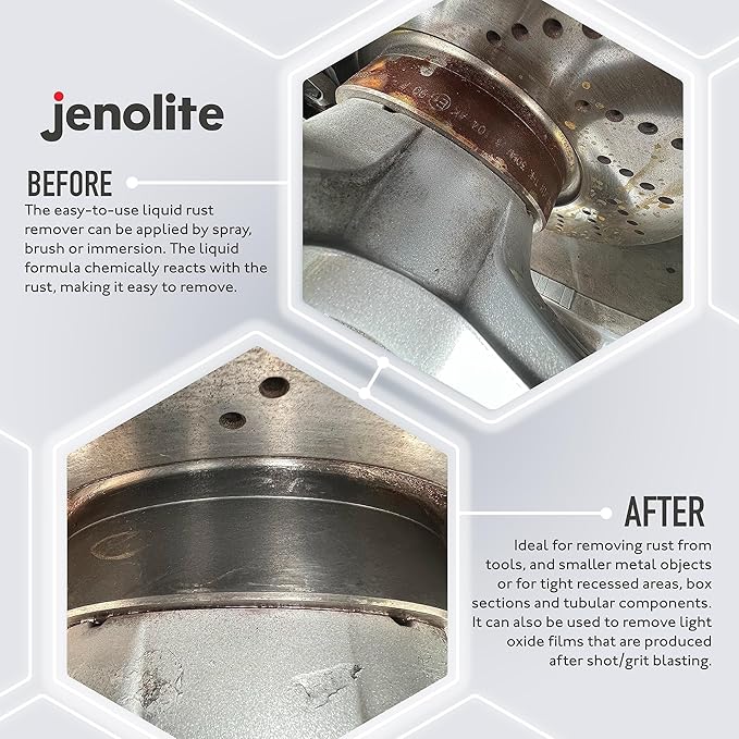 JENOLITE Original Rust Remover for Metal - Fast Acting Liquid - Industrial Strength, Removes Rust Back to Bare Metal - 1 Liter (33.8 fl oz)