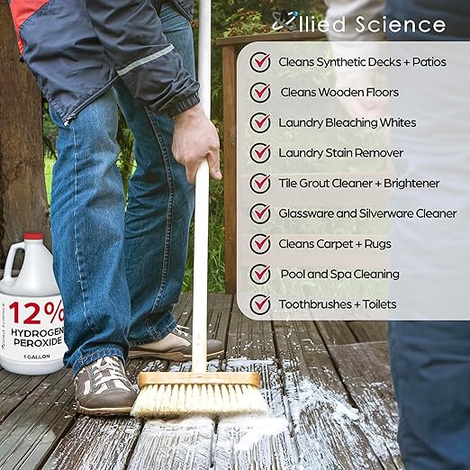 Allied Science 12% Food Grade Hydrogen Peroxide, 4X Stronger, Dilute and Use for Personal Care, Home, Kitchen, Bath, Carpet, Water Cleaner, Plant Treatment, 1 Gallon (3)