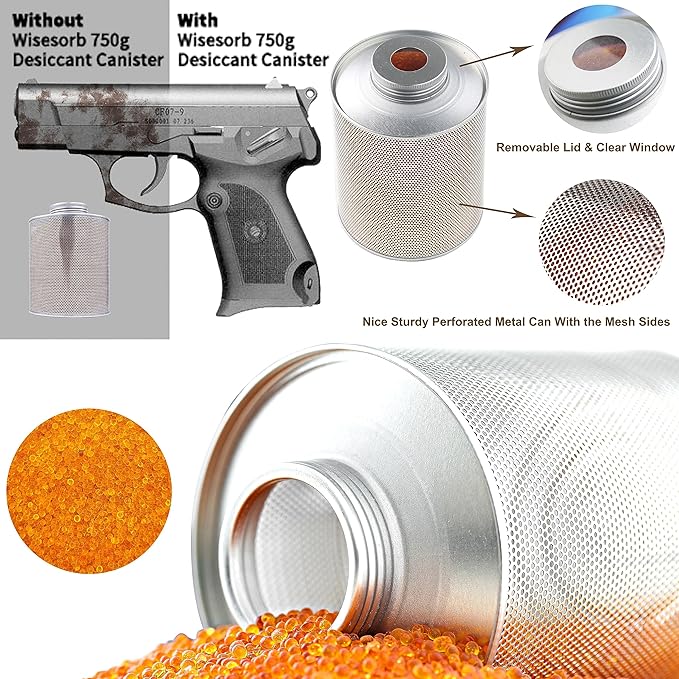 Wisesorb 750 Grams 16 Pack Gun Safe Dehumidifier, Reusable Canister Desiccant Dehumidifier, Rechargeable 1.65 Lbs Indicating Silica Gel Orange To Green