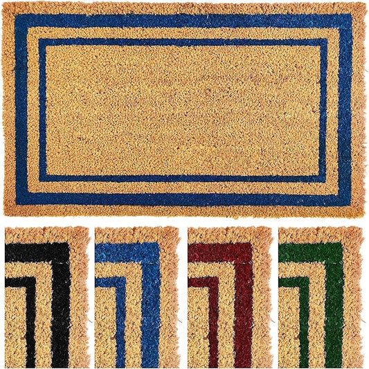 Ecomills Blue Border Coco Coir Doormat, 24" x 60" - Natural Coconut Fiber Welcome Mat for Front Door - Non-Slip, Heavy Duty Outdoor Indoor Entryway - Scrapes Shoes Clean
