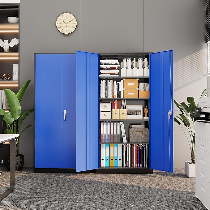 Bonusall 72" Metal Garage Storage Cabinet， Heavy-Duty Steel Cabinet with 2 Locking Doors & 4 Adjustable Shelves for Home, Office