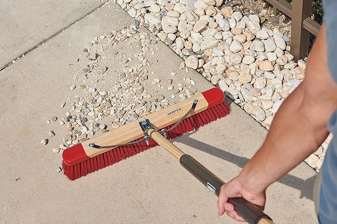 Harper 24 Inch Premium Indoor/Outdoor Wet/Dry, Dirt, Soil, Mulch All-Purpose Push Broom with Semi-Stiff Bristles, Grass and Oil, Wood Handle