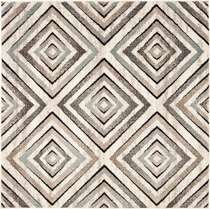 SAFAVIEH Amsterdam Collection Area Rug - 6'7" Square, Cream & Beige, Diamond Geometric Design, Non-Shedding & Easy Care, Ideal for High Traffic Areas in Living Room, Bedroom (AMS109A)