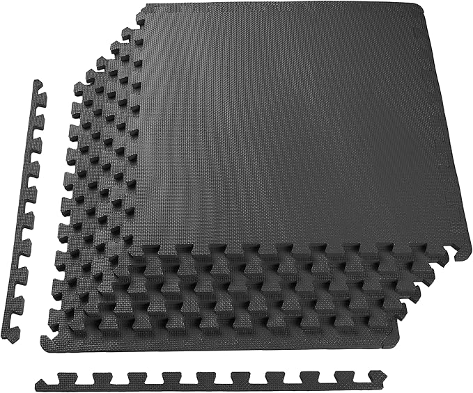 BalanceFrom Puzzle Exercise Mat 1/2' Thick, EVA Interlocking Foam Floor Tiles for Home Gym, Mat for Home Workout Equipment, Floor Padding for Kids, Black, 24 in x 24 in x 1/2 in, 24 Sq Ft - 6 Tiles