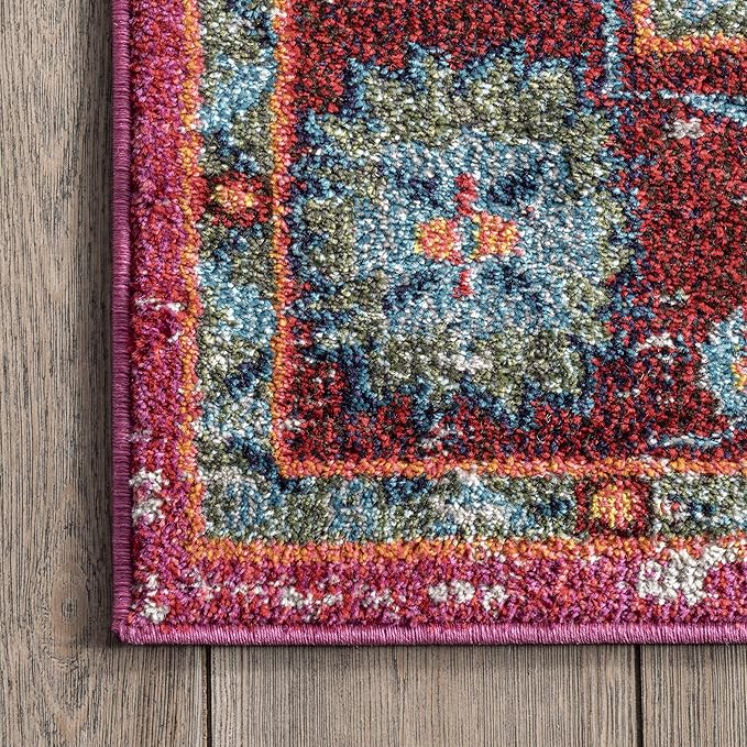 Nuloom Corbett Fuchsia/Ivory, 6'7" x 9', Vintage Bohemian, Soft and Cozy, High Traffic, Stain Resistant, Easy Clean, Durable Area Rug for Bedroom, Living Room, Dining Space, Den, Foyer, Entryway