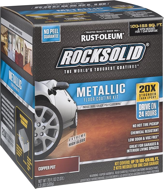 Rust-Oleum 286894 RockSolid Metallic Garage Floor Kit, Copper Pot, 70 Fl. Oz