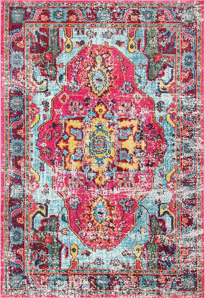 Nuloom Corbett Fuchsia/Ivory, 10' x 14', Vintage Bohemian, Soft and Cozy, High Traffic, Stain Resistant, Easy Clean, Durable Area Rug for Bedroom, Living Room, Dining Space, Den, Foyer, Entryway