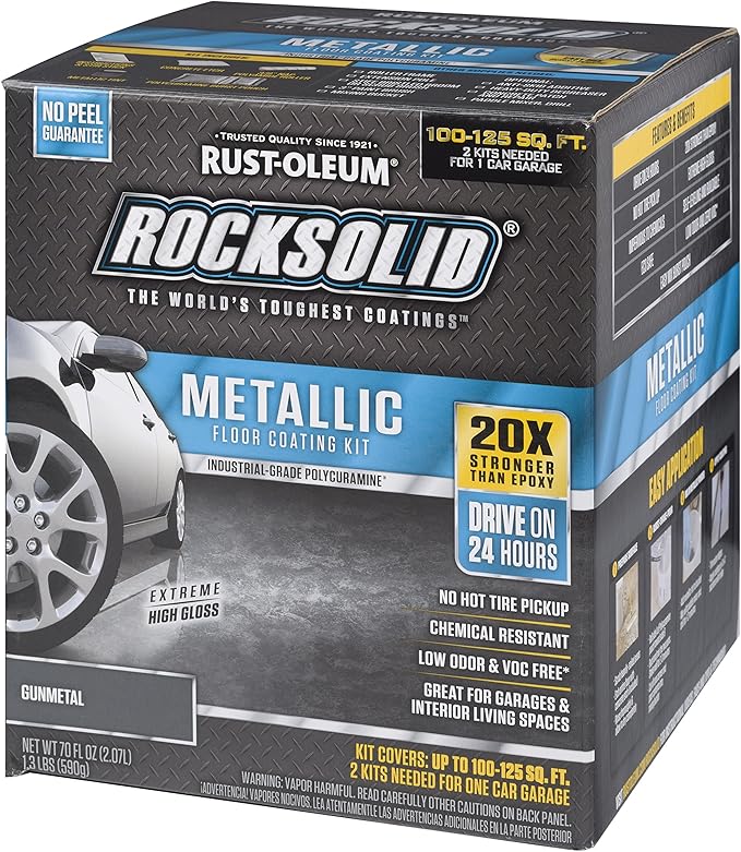 Rust-Oleum 299743 RockSolid Metallic Garage Floor Coating Kit, Gunmetal, 70 Fl. Oz