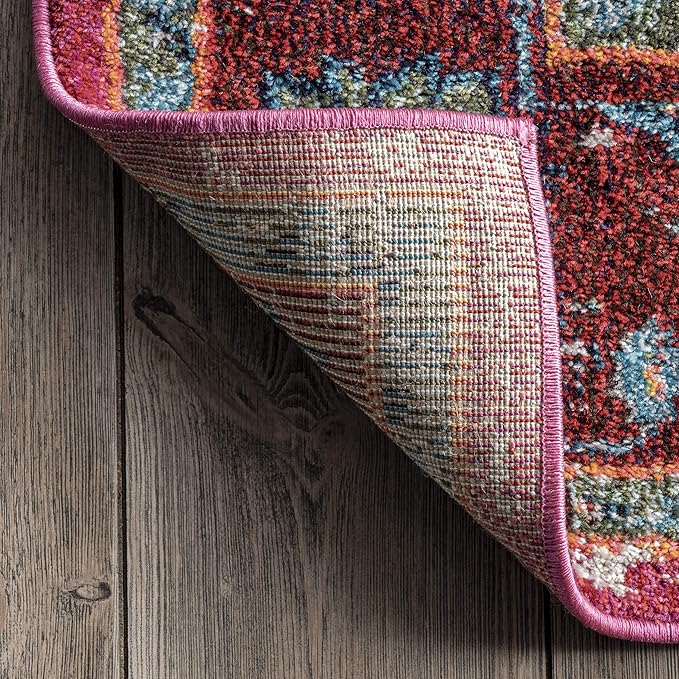 Nuloom Corbett Fuchsia/Ivory, 6'7" x 9', Vintage Bohemian, Soft and Cozy, High Traffic, Stain Resistant, Easy Clean, Durable Area Rug for Bedroom, Living Room, Dining Space, Den, Foyer, Entryway
