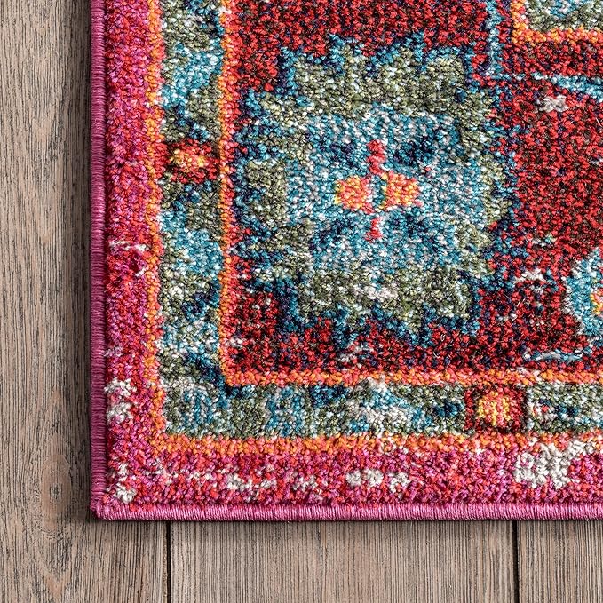 Nuloom Corbett Fuchsia/Ivory, 2'6" x 10', Vintage Bohemian, Soft and Cozy, High Traffic, Stain Resistant, Easy Clean, Durable Runner for Bedroom, Living Room, Dining Space, Den, Foyer, Entryway