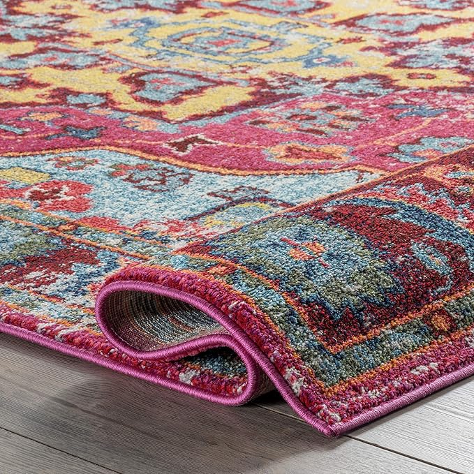 Nuloom Corbett Fuchsia/Ivory, 6'7" x 9', Vintage Bohemian, Soft and Cozy, High Traffic, Stain Resistant, Easy Clean, Durable Area Rug for Bedroom, Living Room, Dining Space, Den, Foyer, Entryway