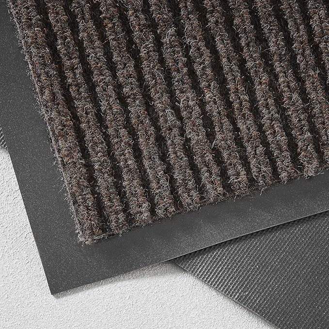 Consolidated Plastics Brush Dry Mat - Made in USA, Heavy-Duty Commercial DoorRug for Indoor/Outdoor Entryways, Non-Slip Backing for High-Traffic Areas (3' W x 5' L, Brown)