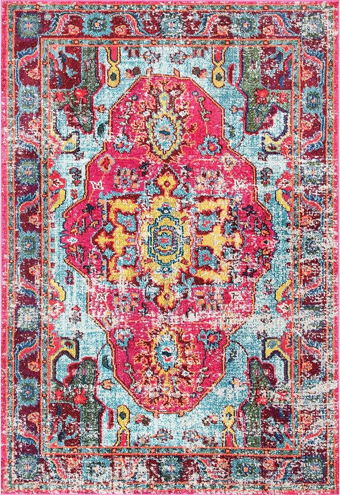 Nuloom Corbett Fuchsia/Ivory, 6'7" x 9', Vintage Bohemian, Soft and Cozy, High Traffic, Stain Resistant, Easy Clean, Durable Area Rug for Bedroom, Living Room, Dining Space, Den, Foyer, Entryway