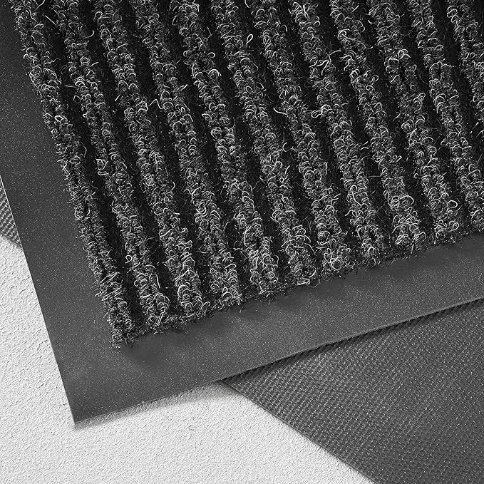 Consolidated Plastics Brush Dry Mat - Made in USA, Heavy-Duty Commercial DoorRug for Indoor/Outdoor Entryways, Non-Slip Backing for High-Traffic Areas (3' W x 5' L, Charcoal)