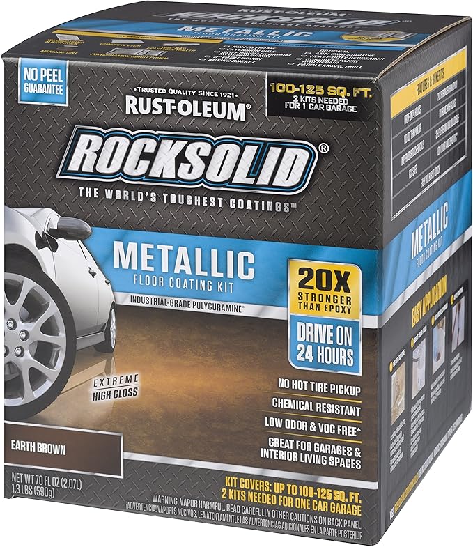 Rust-Oleum 286895 Rock Solid Garage Floor Coating Kit, Earth Brown, 70 Fl. Oz