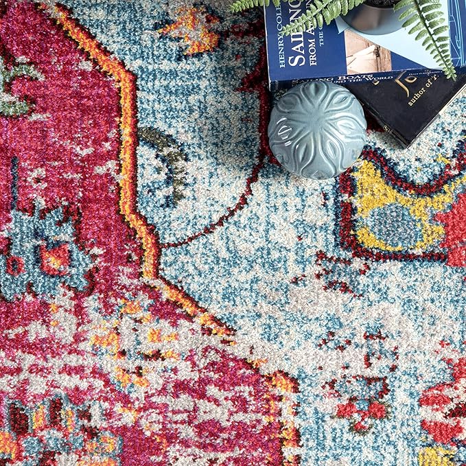 Nuloom Corbett Fuchsia/Ivory, 6'7" x 9', Vintage Bohemian, Soft and Cozy, High Traffic, Stain Resistant, Easy Clean, Durable Area Rug for Bedroom, Living Room, Dining Space, Den, Foyer, Entryway