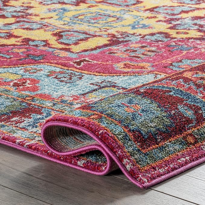 Nuloom Corbett Fuchsia/Ivory, 2'6" x 6', Vintage Bohemian, Soft and Cozy, High Traffic, Stain Resistant, Easy Clean, Durable Runner for Bedroom, Living Room, Dining Space, Den, Foyer, Entryway